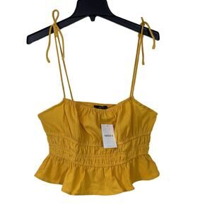 Forever 21 Yellow Smocked Knit Crop Top Medium Midriff Peplum Flair Strappy NWT